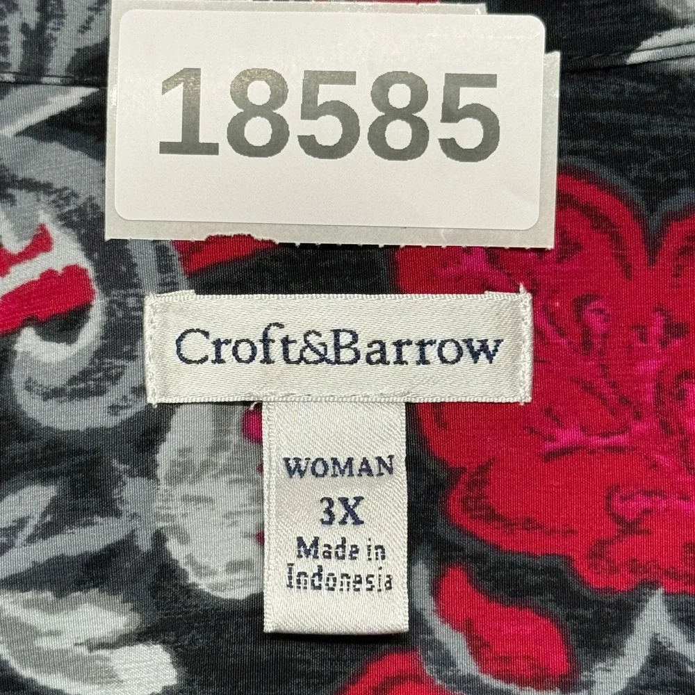 Croft & Barrow Top Shirt Womans 3X Red Black Floral Button Up 3/4 Sleeve Blouse - Picture 8 of 9